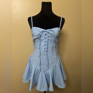 NWT Hot & Delicious Sky Blue Lace Up Fit Flare Mini Dress